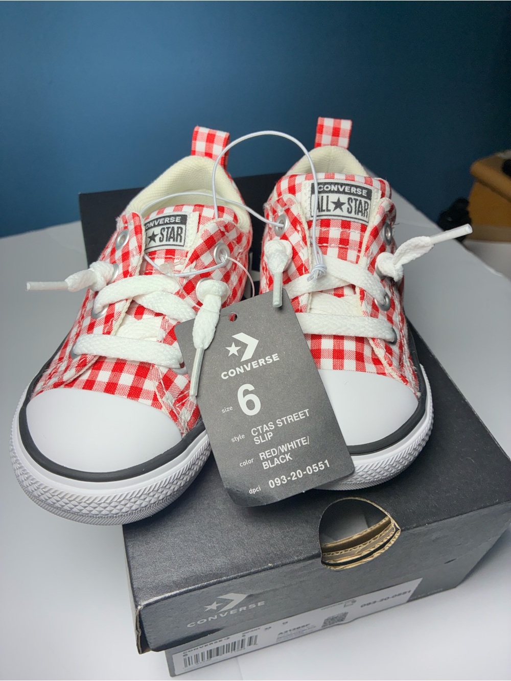 NWT Converse Chuck Taylor All Star Street Slip Toddler 6 Red White Gingham